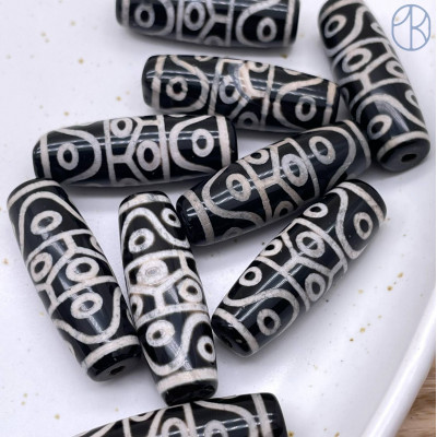 Бусина Дзи 14 глаз серо-зеленая бочонок 30х11 мм