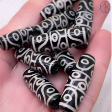 Бусина Дзи 14 глаз серо-зеленая бочонок 30х11 мм