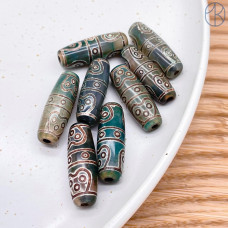 Бусина Дзи 17 глаз серо-зеленая бочонок 30*11 мм