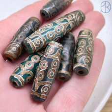 Бусина Дзи 18 глаз серо-зеленый бочонок 30*11 мм