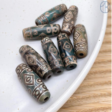 Бусина Дзи 19 глаз коричнево-зеленый бочонок 30*11 мм