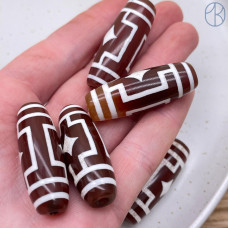 Бусина Дзи 2 бриллианта (две звезды) светло-коричневый бочонок 40х14 мм 