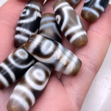 Бусина Дзи 2 глаза бело-серый бочонок 30х11 мм