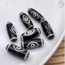 Бусина Дзи 2 глаза Феникса черно-белый бочонок 30х11 мм