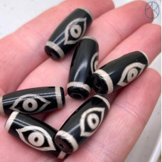Бусина Дзи 2 глаза Феникса черно-белый бочонок 30х11 мм