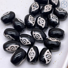 Бусина Дзи 2 глаза Феникса черно-белый бочонок уп. 5 шт 14х10 мм