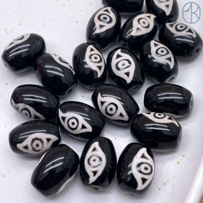 Бусина Дзи 2 глаза Феникса черно-белый бочонок уп. 5 шт 14х10 мм