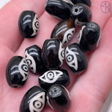 Бусина Дзи 2 глаза Феникса черно-белый бочонок уп. 5 шт 14х10 мм