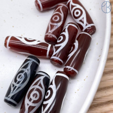 Бусина Дзи 2 глаза Феникса коричнево-белый бочонок 30х11 мм