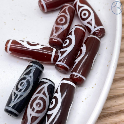 Бусина Дзи 2 глаза Феникса коричнево-белый бочонок 30х11 мм