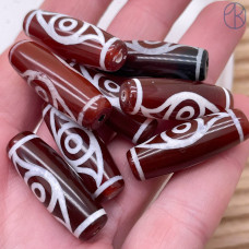 Бусина Дзи 2 глаза Феникса коричнево-белый бочонок 30х11 мм