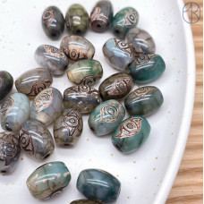 Бусина Дзи 2 глаза Феникса серо-зеленый бочонок уп. 5 шт 14х10 мм