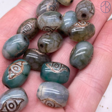 Бусина Дзи 2 глаза Феникса серо-зеленый бочонок уп. 5 шт 14х10 мм