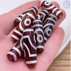 Бусина Дзи 2 глаза коричнево-белый бочонок 30х11 мм