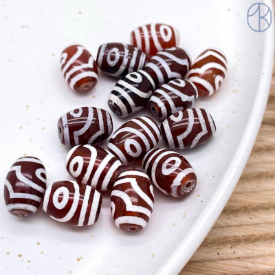 Бусина Дзи 2 глаза коричнево-белый бочонок уп. 5шт 12х10 мм