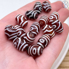 Бусина Дзи 2 глаза коричнево-белый бочонок уп. 5шт 14х10 мм