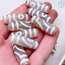 Бусина Дзи 2 глаза серо-белый бочонок 30х11 мм