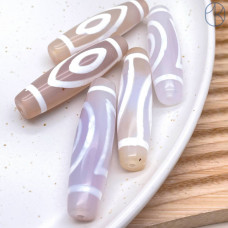 Бусина Дзи 2 глаза серо-белый бочонок 50х14 мм