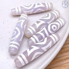 Бусина Дзи 2 глаза серо-белый бочонок 60х12 мм