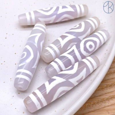 Бусина Дзи 2 глаза серо-белый бочонок 60х12 мм