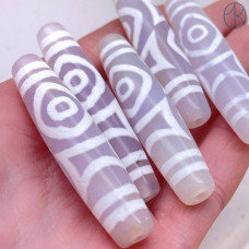 Бусина Дзи 2 глаза серо-белый бочонок 60х12 мм