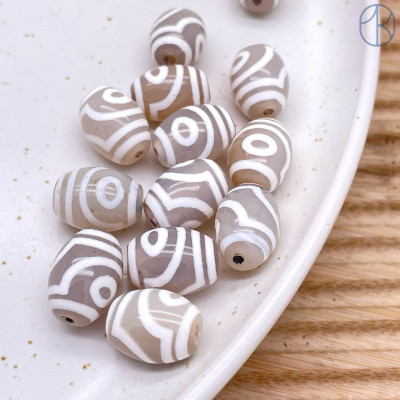 Бусина Дзи 2 глаза серо-коричневый бочонок уп. 5шт 15х12 мм