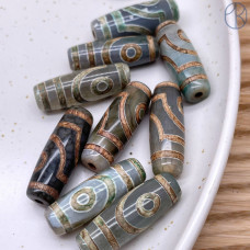 Бусина Дзи 2 глаза серо-зеленый бочонок 30х11 мм