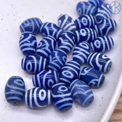 Бусина Дзи 2 глаза сине-белый бочонок уп. 5шт 14х10 мм