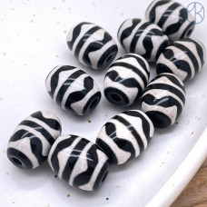 Бусина Дзи 2-й тигриный клык бело-черный бочонок уп. 5шт 15х12 мм
