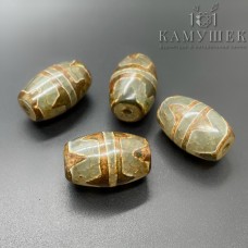 Бусина Дзи 2-й тигриный клык зелено-коричневый бочонок 23*14мм