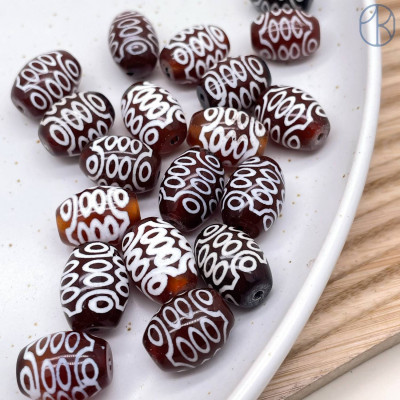 Бусина Дзи 21 глаз бело-коричневый бочонок уп. 5шт 15х12 мм