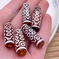 Бусина Дзи 21 глаз коричнево-белый бочонок 30х11 мм