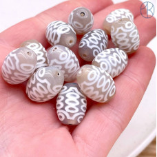 Бусина Дзи 21 глаз серо-белый бочонок уп. 5шт 15х12 мм