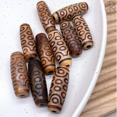 Бусина Дзи 21 глаз серо-коричневый бочонок 30х11 мм