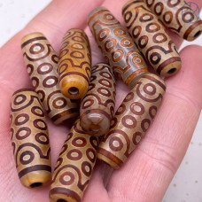 Бусина Дзи 21 глаз серо-коричневый бочонок 30х11 мм