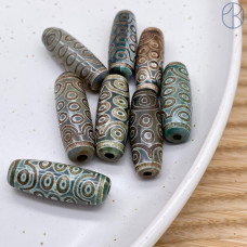 Бусина Дзи 21 глаз серо-зеленый бочонок 30*11 мм