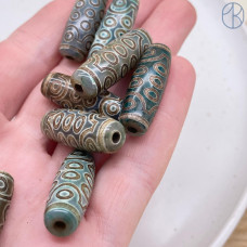 Бусина Дзи 21 глаз серо-зеленый бочонок 30*11 мм