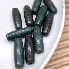 Бусина Дзи 21 глаз зелено-серый бочонок 30х11 мм