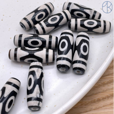 Бусина Дзи 3 глаза черно-белый бочонок №1 30х11 мм
