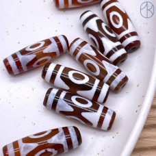 Бусина Дзи 3 глаза коричнево-белый бочонок 30х11 мм