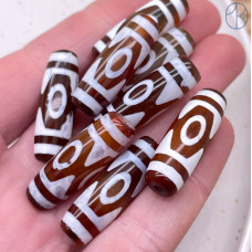 Бусина Дзи 3 глаза коричнево-белый бочонок 30х11 мм