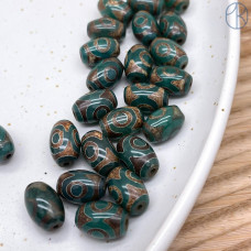 Бусина Дзи 3 глаза коричнево-зеленый бочонок уп. 5шт 12х8 мм