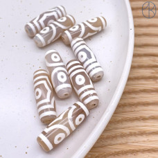 Бусина Дзи 3 глаза серо-белый бочонок №1 30х11 мм