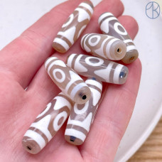 Бусина Дзи 3 глаза серо-белый бочонок 30х11 мм