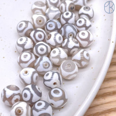 Бусина Дзи 3 глаза серо-белый шар уп. 5шт 10 мм