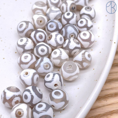 Бусина Дзи 3 глаза серо-белый шар уп. 5шт 10 мм