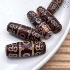 Бусина Дзи 3 глаза серо-коричневый бочонок 40х14 мм