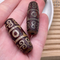 Бусина Дзи 3 глаза серо-коричневый бочонок 40х14 мм