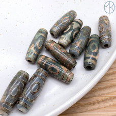 Бусина Дзи 3 глаза серо-зеленый бочонок №1 30х11 мм
