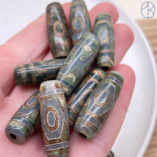 Бусина Дзи 3 глаза серо-зеленый бочонок №1 30х11 мм